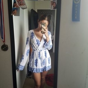 Blue and white flowy romper
